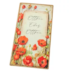 Nyomtatott fa tábla - Pipacsos akasztós tábla 13x24,3cm