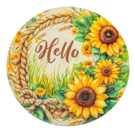   Nyomtatott fa tábla koszorú közép Napraforgós Hello 11,8cm