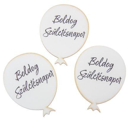 Nyomtatott dekorkarton Boldog születésnapot lufi fehér 10cm 3db-os