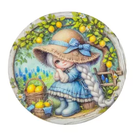 Nyomtatott fa tábla koszorú közép Citromos lány 11,8cm