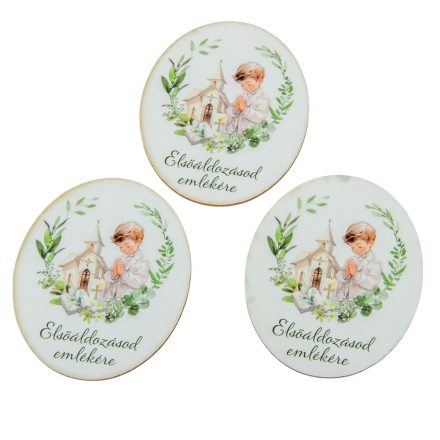 Nyomtatott dekorkarton Elsőáldozás - kisfiú 8cm 3db-os