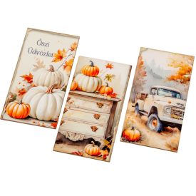   Nyomtatott dekorkarton - Fehér-narancs tök tábla 9,5cm 3db-os