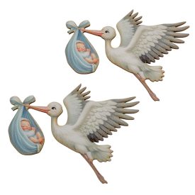 Nyomtatott dekorkarton gólya babával kék 10cm 2db-os