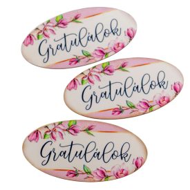Nyomtatott dekorkarton - Gratulálok ovál tábla 8cm 3db-os