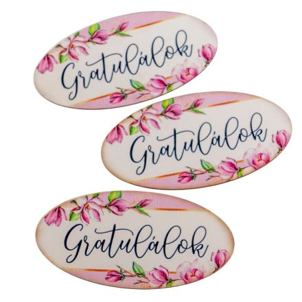 Nyomtatott dekorkarton - Gratulálok ovál tábla 8cm 3db-os