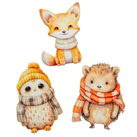 Nyomtatott dekorkarton Rajzos őszi állatok 8cm 3db-os