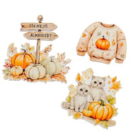   Nyomtatott dekorkarton Rajzos útjelzős őszi dekor 8-11cm 3db-os