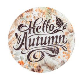 Nyomtatott fa tábla koszorú közép Hello Autumn 14,8cm