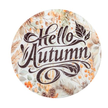 Nyomtatott fa tábla koszorú közép Hello Autumn 14,8cm