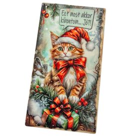   Nyomtatott fa tábla - Karácsonyi cicás akasztós tábla 13x24,3cm