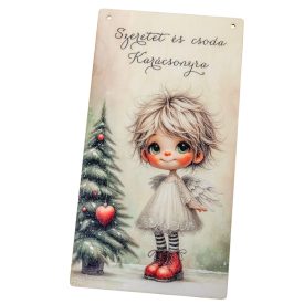 Nyomtatott fa tábla - Angyalkás akasztós tábla 13x24,3cm
