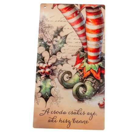 Nyomtatott fa tábla - Manócipős akasztós tábla 13x24,3cm