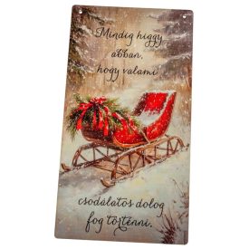   Nyomtatott fa tábla  Karácsonyi szánkós akasztós tábla 13x24,3cm