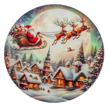 Nyomtatott fa tábla koszorú közép Télapó a város felett 11,8cm