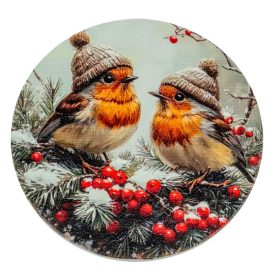 Nyomtatott fa tábla koszorú közép Sapkás madarak 11,8cm