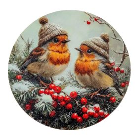 Nyomtatott fa tábla koszorú közép Sapkás madarak 14,8cm