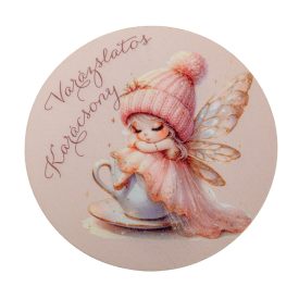 Nyomtatott fa tábla koszorú közép Angyalkás 14,8cm