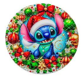   Nyomtatott fa tábla koszorú közép Karácsonyi stitch 11,8cm