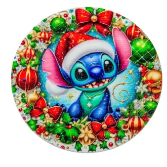   Nyomtatott fa tábla koszorú közép Karácsonyi stitch 11,8cm