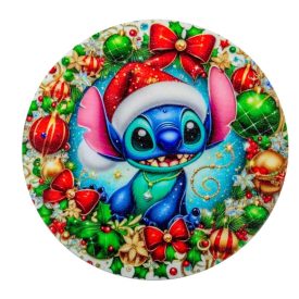   Nyomtatott fa tábla koszorú közép Karácsonyi stich 14,8cm