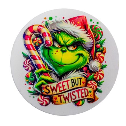 Nyomtatott fa tábla koszorú közép Cukros grinch 11,8cm