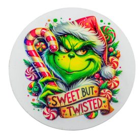 Nyomtatott fa tábla koszorú közép Cukros grinch 14,8cm