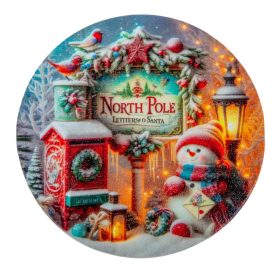 Nyomtatott fa tábla koszorú közép North pole11,8cm