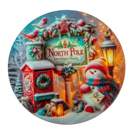 Nyomtatott fa tábla koszorú közép North pole14,8cm