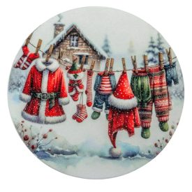 Nyomtatott fa tábla koszorú közép Télapó ruhái 11,8cm