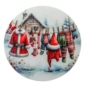 Nyomtatott fa tábla koszorú közép Télapó ruhái 14,8cm