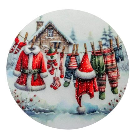 Nyomtatott fa tábla koszorú közép Télapó ruhái 14,8cm