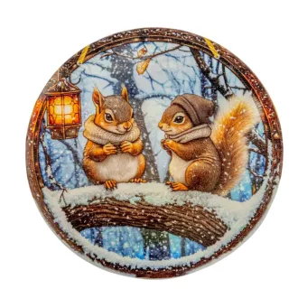 Nyomtatott fa tábla koszorú közép Két mókus 11,8cm