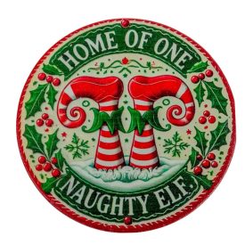 Nyomtatott fa tábla koszorú közép Elf lábak 11,8cm