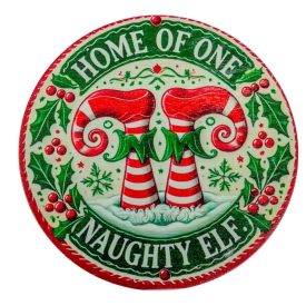 Nyomtatott fa tábla koszorú közép Elf lábak 14,8cm