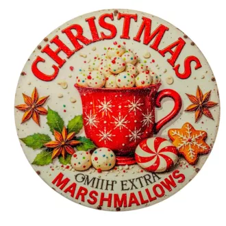 Nyomtatott fa tábla koszorú közép Marshmallows 11,8cm