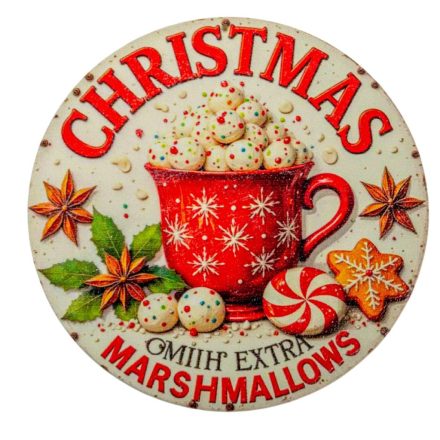 Nyomtatott fa tábla koszorú közép Marshmallows 11,8cm