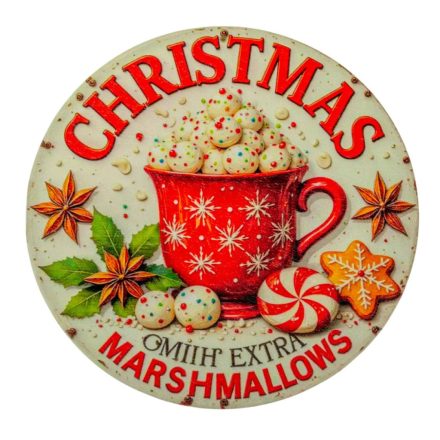 Nyomtatott fa tábla koszorú közép Marshmallows 14,8cm