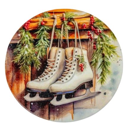 Nyomtatott fa tábla koszorú közép Korcsolya cipők 11,8cm