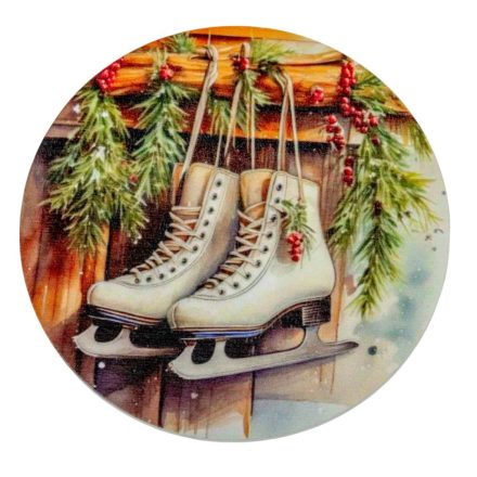 Nyomtatott fa tábla koszorú közép Korcsolya cipők 14,8cm