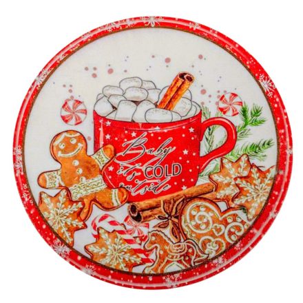 Nyomtatott fa tábla koszorú közép  Fahéjas forró csoki 14,8cm