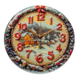   Nyomtatott fa tábla koszorú közép Karácsonyi óra 11,8cm