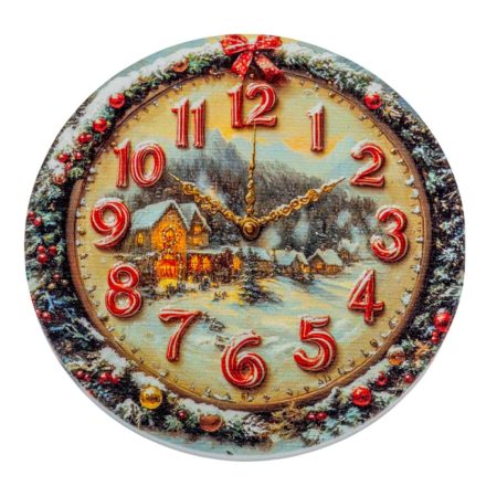 Nyomtatott fa tábla koszorú közép Karácsonyi óra 11,8cm