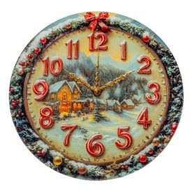   Nyomtatott fa tábla koszorú közép Karácsonyi óra 14,8cm