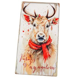   Nyomtatott fa tábla  Piros karácsonyi téma - Szarvas 13x24,3cm