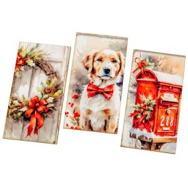   Nyomtatott dekorkarton Karácsonyi piros téma tábla 9,5cm 3db-os