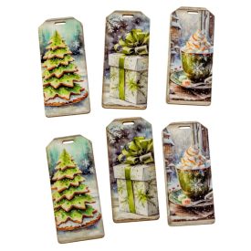   Nyomtatott dekorkarton Karácsonyi zöld téma biléta 5,5cm 6db-os