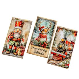   Nyomtatott dekorkarton Karácsonyi piros-zöld téma tábla 9,5cm 3db-os