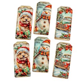   Nyomtatott dekorkarton Karácsonyi piros-zöld téma - biléta 5,5cm 6db-os