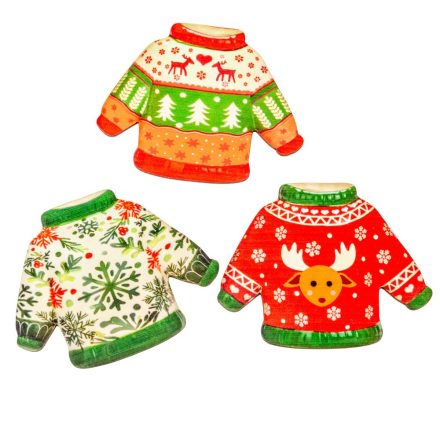 Nyomtatott dekorkarton Karácsonyi pulcsi 7cm 3db-os