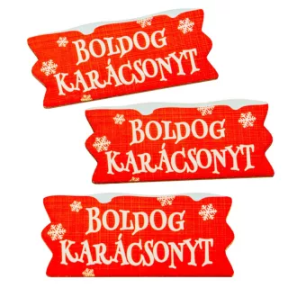   Nyomtatott dekorkarton  Karácsonyi szalag tábla havas  piros 7,5cm 3db-os